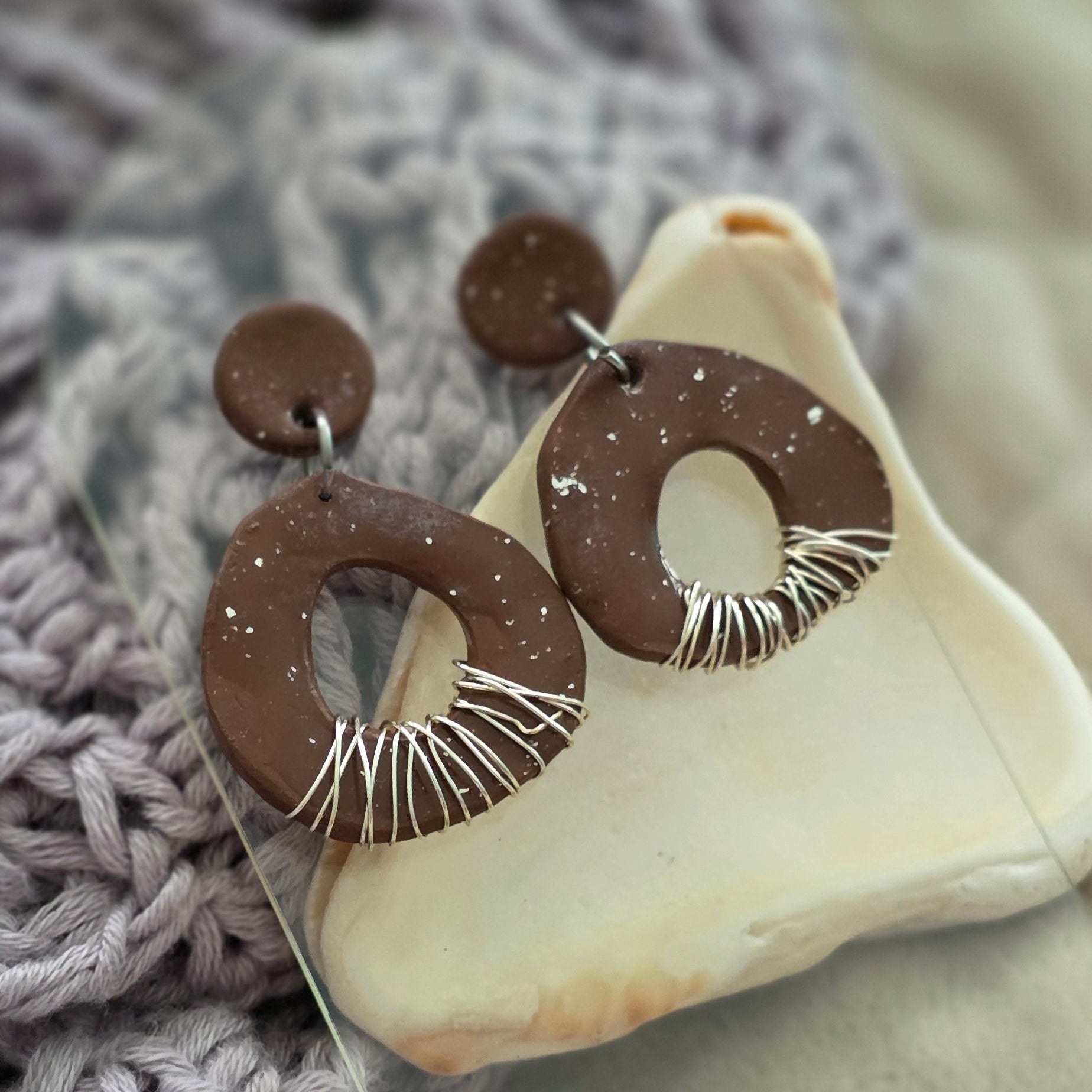 polymer clay earrings, brown earrings, handmade earrings, boho earrings, artisan jewelry, modern earrings, statement earrings, organic design earrings, unique earrings, lightweight earrings, handcrafted jewelry, neutral earrings