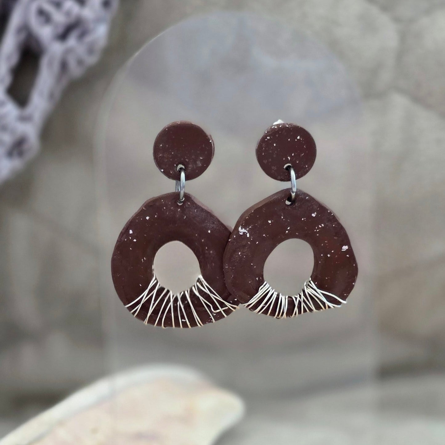 polymer clay earrings, brown earrings, handmade earrings, boho earrings, artisan jewelry, modern earrings, statement earrings, organic design earrings, unique earrings, lightweight earrings, handcrafted jewelry, neutral earrings