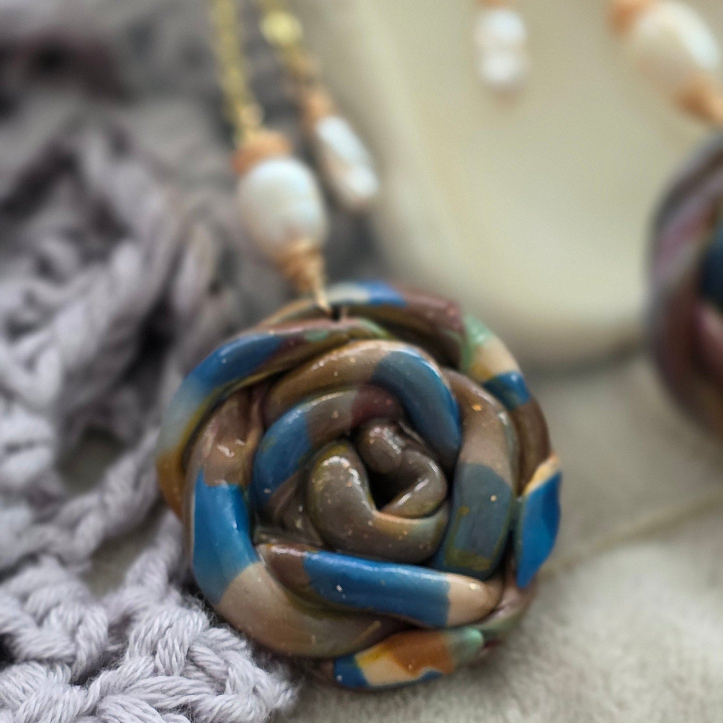 polymer clay earrings, handmade earrings, rose earrings, floral earrings, artisan jewelry, statement earrings, pearl earrings, dangle earrings, unique earrings, boho earrings, handcrafted jewelry, one-of-a-kind jewelry, long earrings