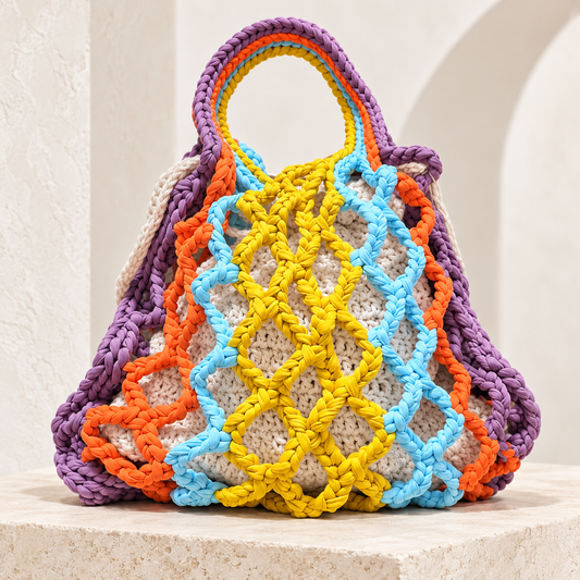 cartera crochet, tote bag, cartera versátil, shoulder bag, multicolor bag, boho chic, one of one, crochet bag.