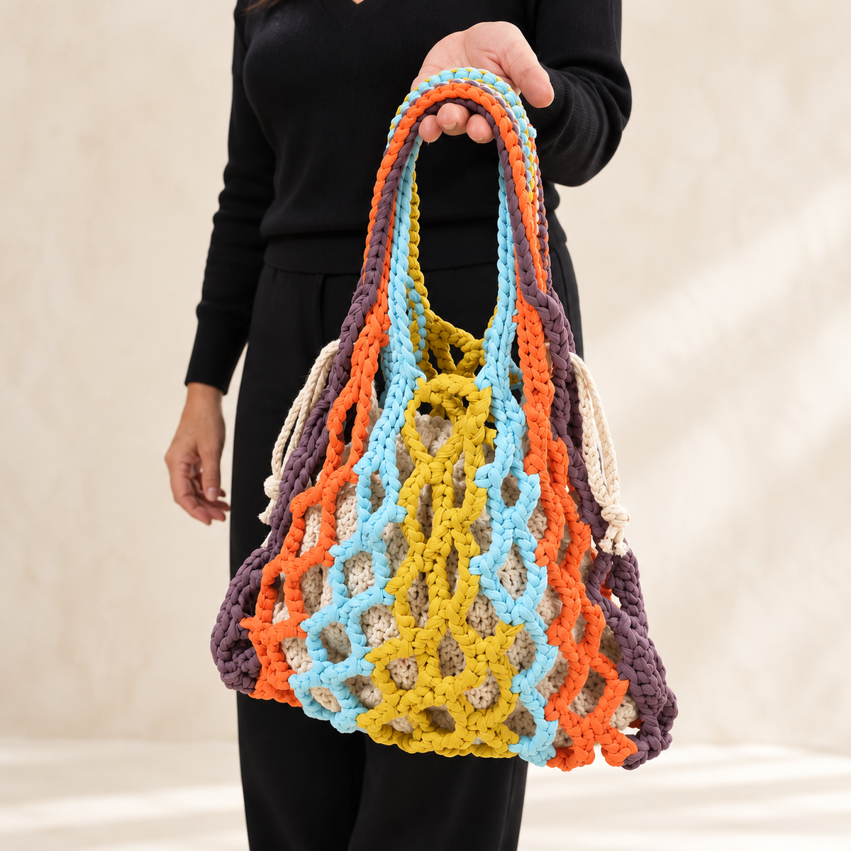 cartera crochet, tote bag, cartera versátil, shoulder bag, multicolor bag, boho chic, one of one, crochet bag.