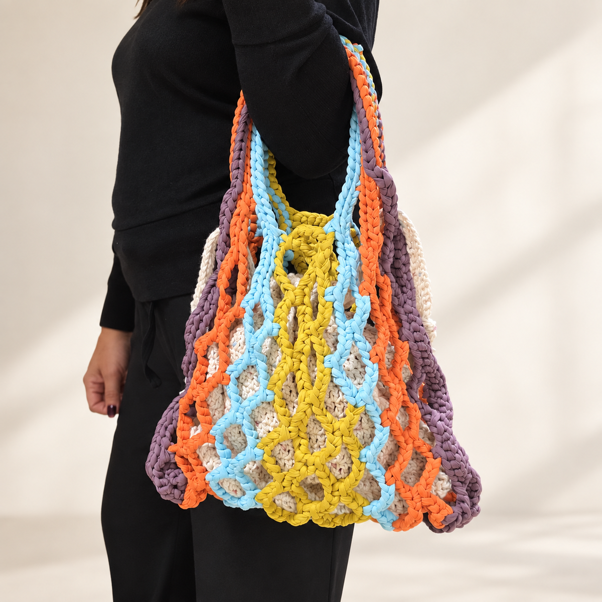 cartera crochet, tote bag, cartera versátil, shoulder bag, multicolor bag, boho chic, one of one, crochet bag.